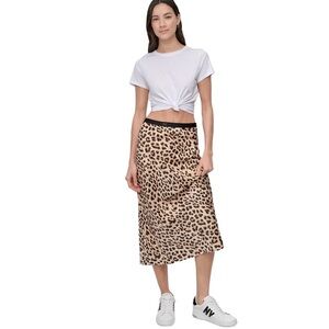 Dkny Jeans Women's Logo-Waistband Midi Slip Skirt Animal Print size S